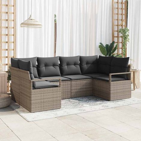 Conjunto de sofá de jardín 6 pcs Gris Poliratán (1/5)