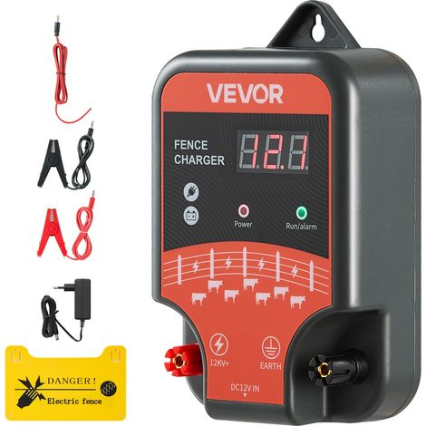 Chargeur de Clôture Électrique, 3 J, Électrificateur de Clôture Électrique, Compatible Alimentations CA CC Solaire, 12 kV, Indicateur LED, Portée 1-3 km, pour Empêcher Intrusion Animaux Sauvages (1/5)