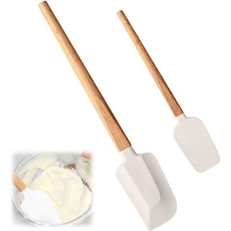 Spatule - Silicone Alimentaire - Manche Bois - Résistante Chaleur Jusqu'à 230 °C - Pour Cuisinières et Casseroles - Lot de 2 (1/5)