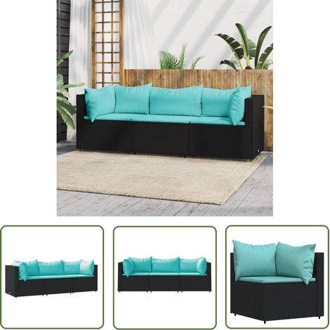 Salon de jardin 3 pcs - Canapé de jardin - Ensembles de Meubles d'exterieur - avec coussins Noir Résine tressée Chic-646432 (1/5)