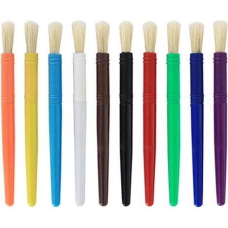 Brushes Peinture Enfants - Manche Épais Rond - Soies de Porc Naturelles - Lavables à l'Eau Savonneuse - Pour Peinture Temporaire et Acrylique - Lot de 10 (1/5)