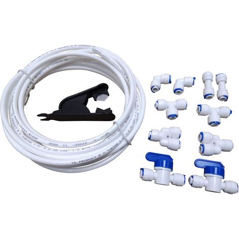 1/4 "pouces 5 mètres de tuyau + 1/4" pouces purificateurs d'eau à connexion rapide raccords de tube pour système RO (robinet à bille + L + Y + I + T Type) + coupe-tuyau de tuyau en PVC (1/5)