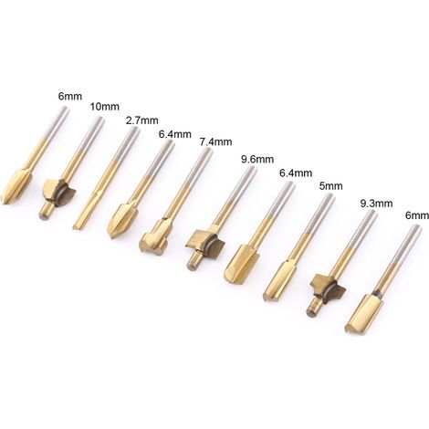 10 Pieces HSS Titanium Coated Wood Trimmer Trimmer Router Machine Bits 1/8" Shank (1/5)