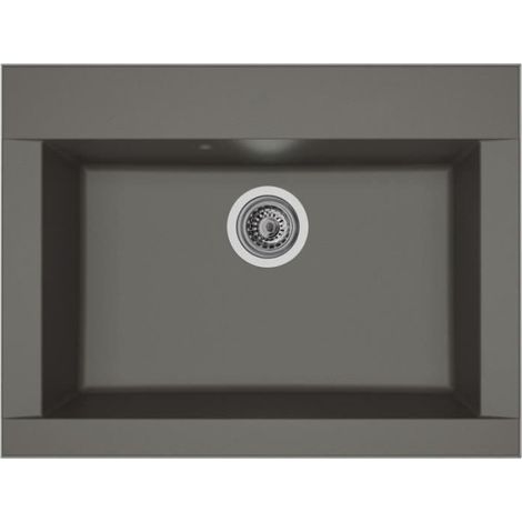 STRADOUR Evier cuisine a encastrer 1 bac sans égouttoir Hexo - Résine - 66 x 50 cm - Gris béton (1/2)