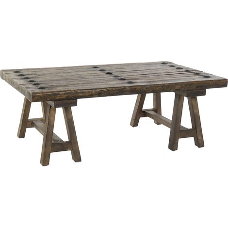 Table basse en bois d'orme coloris marron - longueur 110 x profondeur 70 x hauteur 40 cm -PEGANE- (1/4)