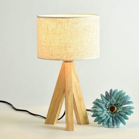 Lampe de chevet LED E27 en bois, style rétro minimaliste moderne, lampes de table , bureau, salon, ampoules E27, poussière/bois, 5w,lumière chaude[Classe énergétique F] (1/4)