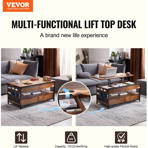 Table basse avec plateau relevable, 1000 mm, table basse de salon rectangulaire avec poche de rangement supplémentaire, table basse… (1/5)