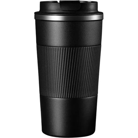 (Noir 510 ml, emballage individuel) Mug isotherme à café en acier inoxydable 304, pratique pour la voiture (7 x 9 x 17,5 cm) (1/5)