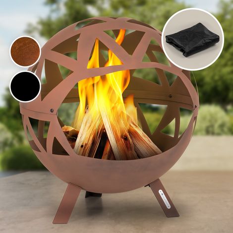 Blumfeldt Brasero Exterieur pour le Jardin et Terrasse, Brasero Portable, Couverture Pluie, Bol en Acier, Brasero Rond avec Foyer Camping, Brûleur à Bois, Résistant aux Intempéries, Tisonnier Inclus