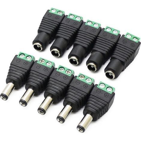 10Pcs DC d'alimentation Connecteur Mâle/Femelle Fiche 12V Prise Jack Adaptateurs, pour Prise pour caméra de vidéosurveillance DVR Système de sécurité lumière LED (1/4)