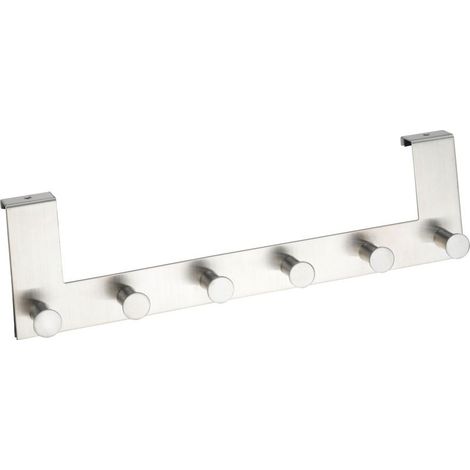Wenko Lot de 2 Patères Porte Acier Inox, 6 Crochets Manteaux Serviettes, Épaisseur Max 2cm, 39x11x5,5cm