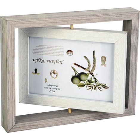 Marco de fotos giratorio de madera con cristal – Marco de doble cara de 21 x 17 cm para 2 fotos de 15 x 10 cm – Regalo decorativo rústico, color caqui/gris/antracita (1/5)