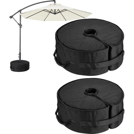 Lot de 2 sacs de lestage pour base de parasol, sac de poids résistant jusqu'à 40 kg, résistant aux intempéries, base de sable avec grande ouverture pour parasol déporté et déporté (1/5)