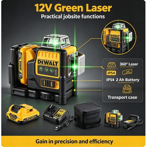 DeWalt DW089LG 360 Green Laser Level Kit 12V Battery Charger Included for Ceiling Build (1/3)