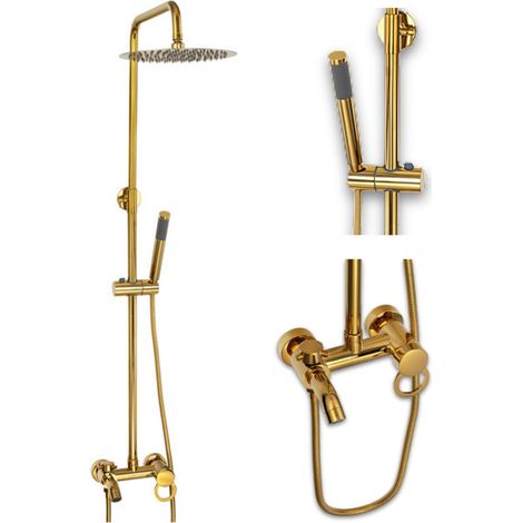 Colonne de douche rétro Silla, système de douche avec mitigeur réglable en hauteur, design vintage, Doré