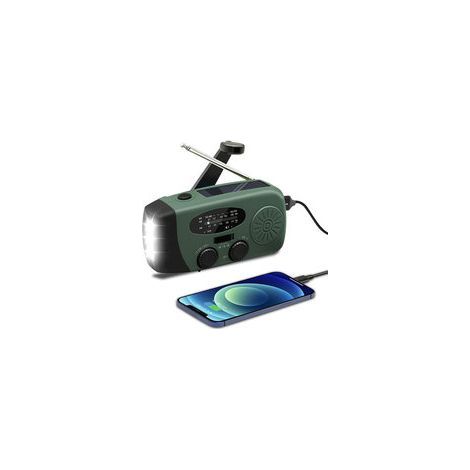 Emergency Solar Hand-Crank Radio, Self-Powered, with LED Flashlight, SOS Alarm, AM/FM Weather Radio, Wind Up with 2000mAh Battery for Emergency Charging, Military Green (1/3)