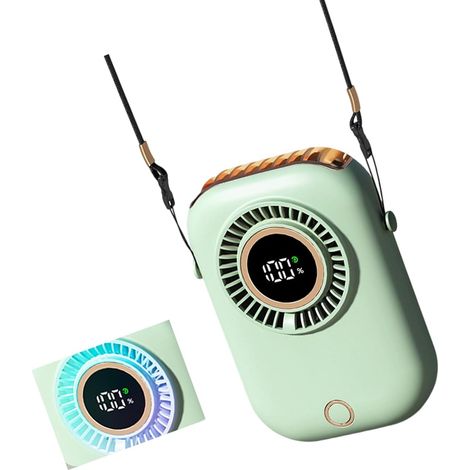 Ventilateur cou ergonomique – 5 vitesses – Affichage numérique – LED multicolore – Silencieux – Léger – Pour camping, bibliothèque, trajets – Confort stylé (1/4)