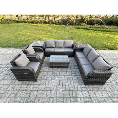Fimous Ensemble de canapés en rotin avec Canapé 3 places Chaise inclinable 2 Tables d'appoint Gris foncé mixte (1/5)