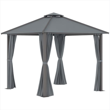 Tonnelle de jardin 3 x 3 m avec double toit et 4 parois Aluminium (1/5)