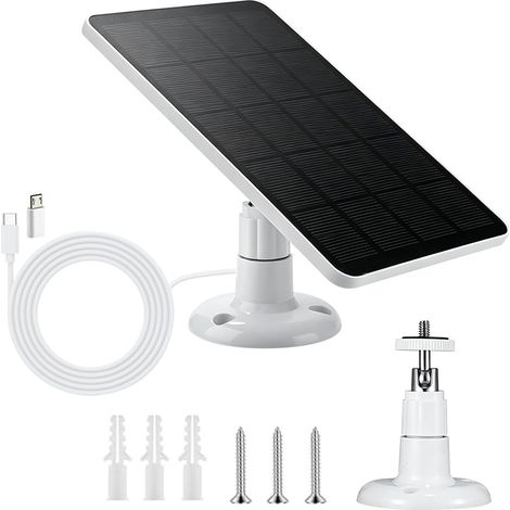 Panneau solaire pour caméra Eufy - Panneau solaire 6 W pour caméra Ring - Chargeur solaire 5 V avec port Micro USB & USB-C - Arceau réglable à 360° - Étanche IP65 - Pour caméra de surveillance (1/5)