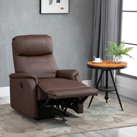 Poltrona Relax Manuale con Schienale Reclinabile 145° e Poggiapiedi in Pelle PU Marrone, 76x91x106cm (1/5)