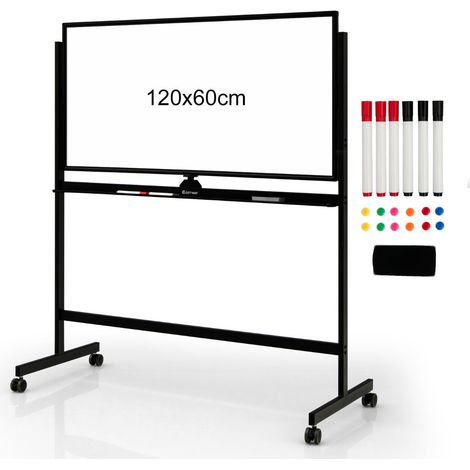 Lavagna magnetica mobile bifacciale 126 x 59 x 145/165 cm con altezza regolabile design moderno in acciaio nero 200014144