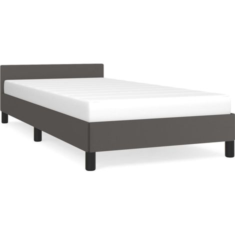 Lit simple pour adulte avec tête de lit - Cadre de lit Gris 90x190 cm Similicuir BV682420 - BonneVie (1/5)