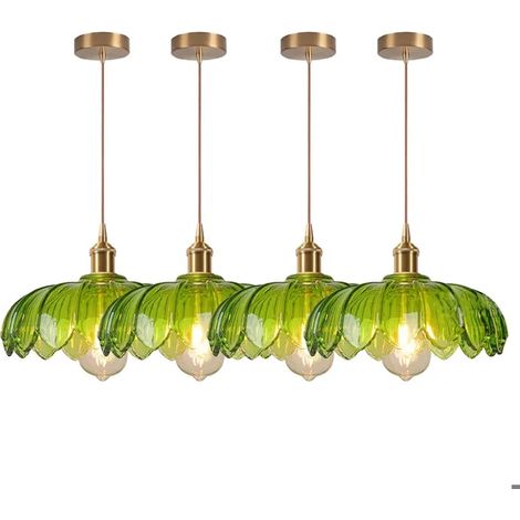 4x Lustre Vintage Vert,Lampe de Plafond Vintage Abat-jour en Verre Design Fleurs E27 Suspension Luminaire Style Nordique,25cm (1/5)