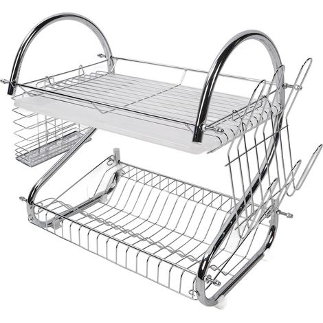 Égouttoir à vaisselle 2 niveaux, bol et assiettes, rangement anti-rouille, séchoir de cuisine, support à tasses (1/5)