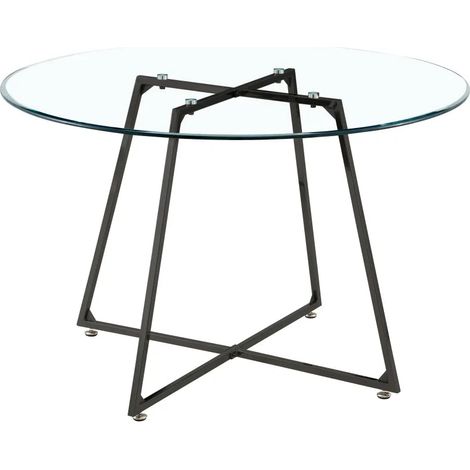 Table à Manger Ronde Verre Transparent Pieds Métal Noir D120x75cm - HELOISE (1/5)