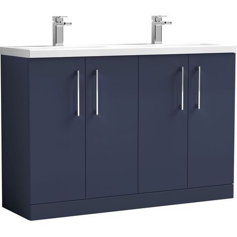 Nuie Arno Floor Standing 4-Door Vanity Unit with Double Ceramic Basin 1200mm Wide - Midnight Blue (1/4)