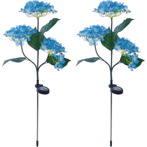 Lot de 2 lampes solaires, piquet jardin, fleurs hortensia, hauteur 81 cm, décoration extérieure (1/5)