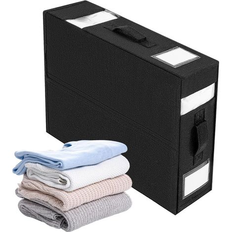 Foldable Bed Sheet Organizer with Transparent Window and Handles, Duvet Storage Box for Linen Closet (Black) (1/5)