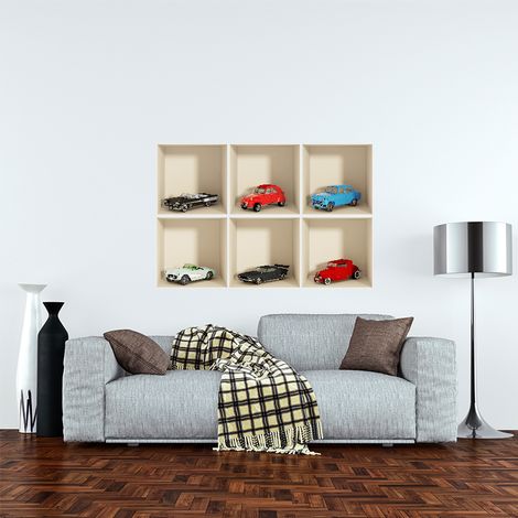 Pack de 6 stickers 3D Collection des voitures 60 x 90 cm (1/3)