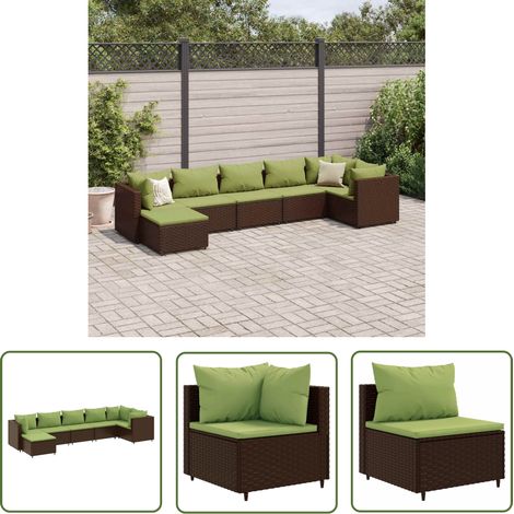 The Living Store 7-tlg. Garten-Lounge-Set mit Kissen Braun Poly Rattan - Gartensets - Lounge Möbel - Outdoor Möbel - Gartenmöbel - Rattan Möbel (1/5)