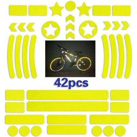 42 Stück reflektierende Fahrradhelmaufkleber, selbstklebende reflektierende Fahrradstreifen, reflektierende Aufkleber für Fahrräder, reflektierende Fahrradaufkleber für Roller (gelb) (1/5)