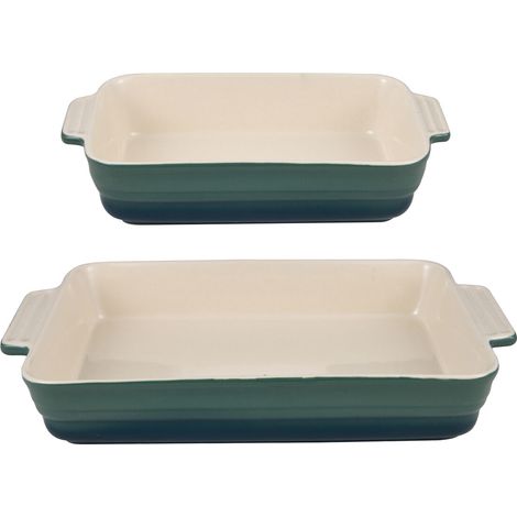 Bergner EXCALIBUR Set de 2 Fuentes de horno rectangulares en gres color Verde (1/5)