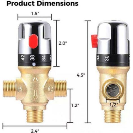 Robinet Mitigeur Thermostatique - Laiton Massif - Pour Évier Cuisine Douche Toilettes - Température Réglable - G1/2 (1/3)