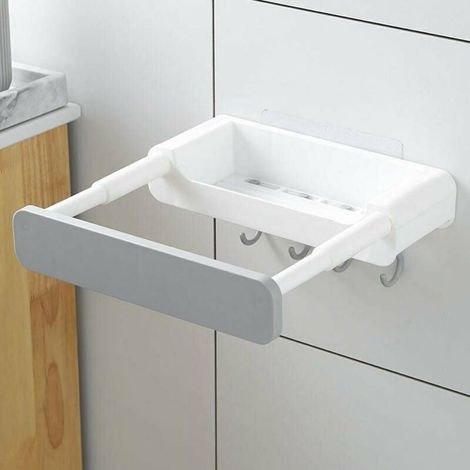 Support de lavabo dissimulé rétractable, étagère de salle de bain, rangement de cuisine, couleur gris ODIPIE (1/4)
