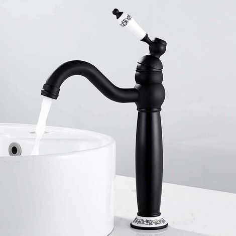 Robinet Lavabo RéTro Noir Haut.Mitigeur Lavabo Pivotant à 360°Robinet Salle Bain.Mitigeur Salle de Bain.Laiton (1/4)