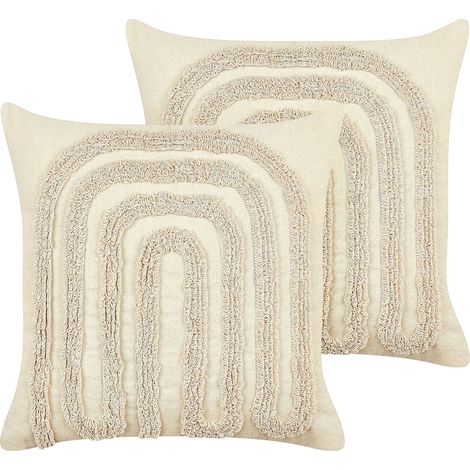 Set di 2 cuscini decorativi in cotone trapuntato con motivo astratto colore beige 45 x 45 cm Tatsoi