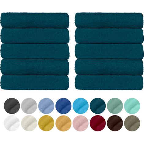 Set 10 Teli Asciugamani In Cotone Professionali 50 x 95 Cm Vari Colori Qualità Hotel 350Gr Salviette Tinta Unita Salvietta Spugna Albergo Ottanio