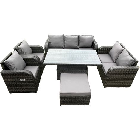 Fimous Meubles de jardin d'extérieur en rotin ensemble hauteur réglable table à manger chaise longue ensemble canapé grand repose-pieds gris foncé mix (1/5)