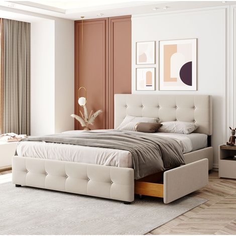 lit adulte lit double rangement 140x200 beige OKMYHOME (1/5)