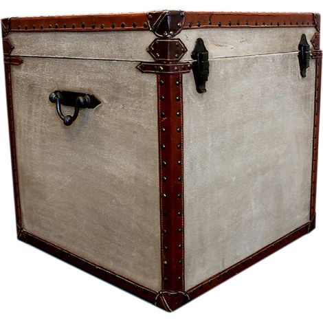 Baúl de Piel Marrón con apliques Metálicos - Beige 51x51x51cm