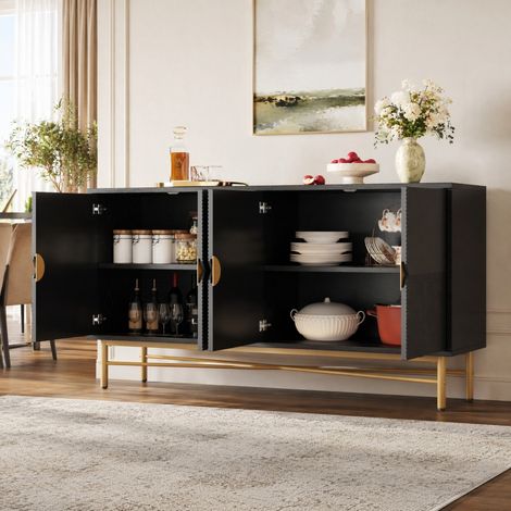 Madia a 4 ante 160 x 40 x 82 cm nera e dorata con chiusura ammortizzata HAVRYA (1/5)