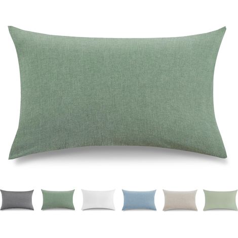Taie Oreiller 40x60 cm Lot De 2,Housse Coussin 100% Coton Lavé Doux, Aspect Lin Et Respirant, Taie d Oreiller Vert avec Fermeture éClair (1/5)