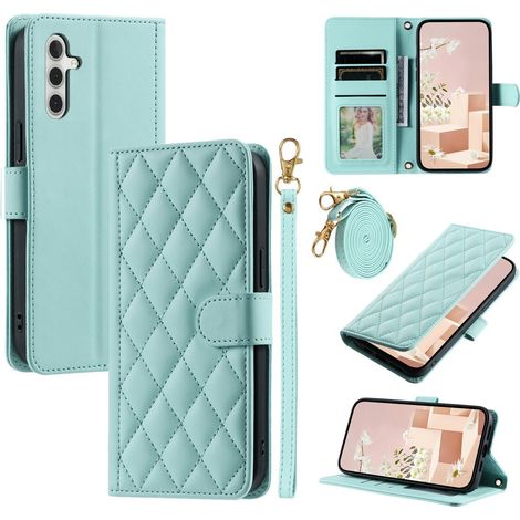 Funda tipo libro para Samsung Galaxy S25 FE, de piel con diseño de rombos, color verde. (1/5)