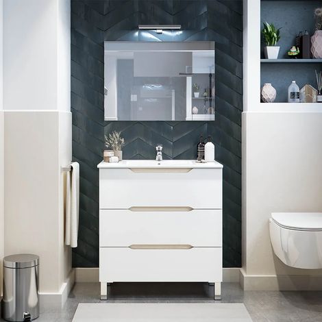 Mobile bagno da terra 80 cm bianco e rovere con top e specchio Brillo (1/5)