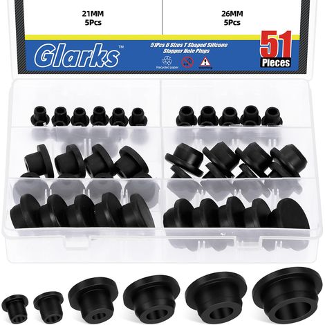 51pcs 6size Creux Silicone Hole Plug Set, Noir Haute température Silicone Plug, t - Plug Hole Plug, Fil et câble Rond Trou Flexible Bouchon, Trou Bouchon, Voiture, Tuyau d'eau (1/5)